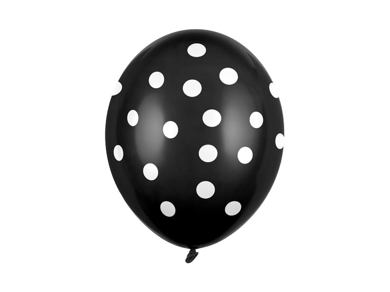 Zwarte Ballonnen Witte Stippjes 30cm 6st