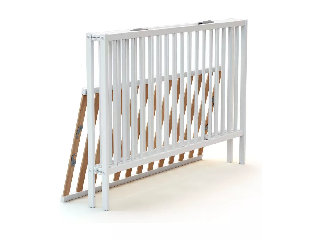 Lit bébé pliant 60 x 120 en bois Blanc avec matelas