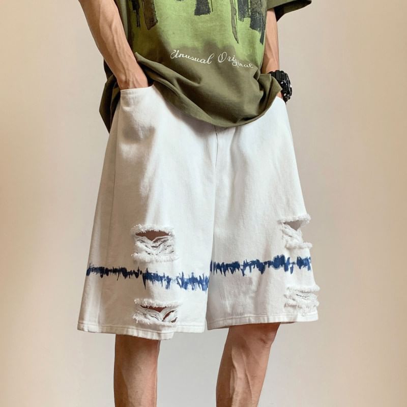 Breeson - Mid Rise Distressed Washed Denim Shorts