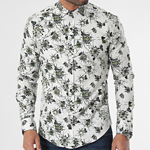 Chemise Manches Longues Beige Clair Vert