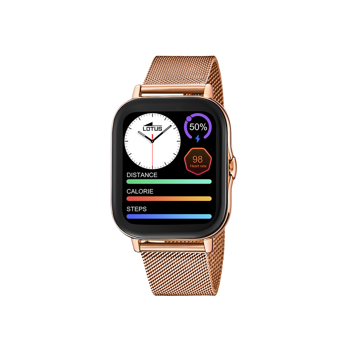 Montre Lotus mixte connectée acier bracelet acier doré rose maille milanaise