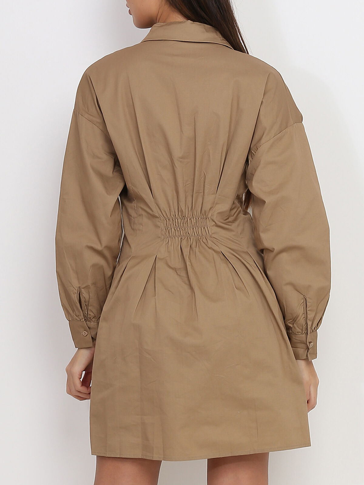 Robe chemise plissée et évasée- Taupe