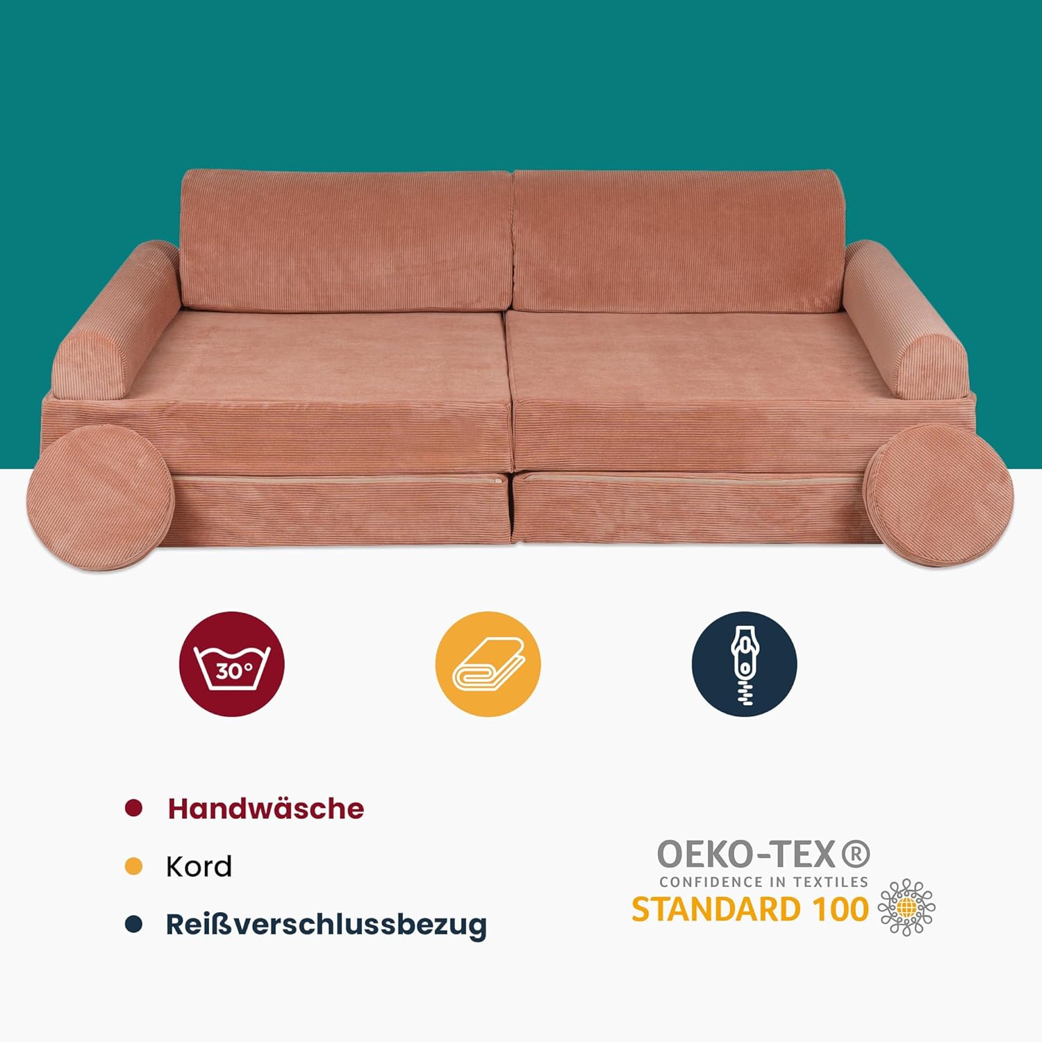 MEOWBABY Kindersofa – Spielsofa für Kinder – Weiche Klappsofa mit Schlaffunktion – Kuschelecke für Kinderzimmer, Slimcord, Hellgrau