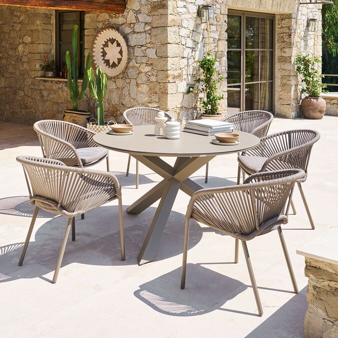 Ensemble table de jardin + 6 fauteuils ORYON Café