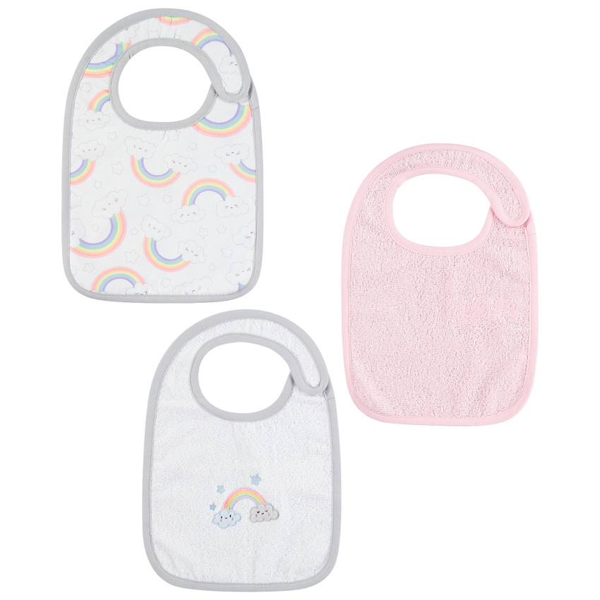 Lot de 3 bavoirs en éponge motifs arcs-en-ciel
