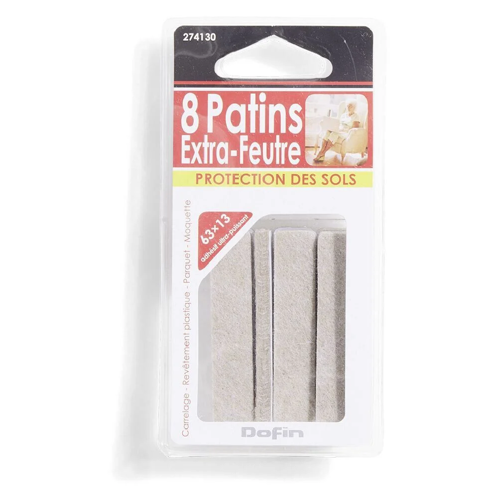 Lot de 8 patins en feutre adhésif ultra puissant - 63x12 mm