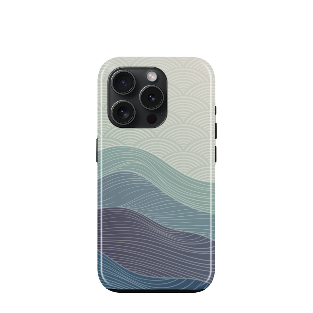 iPhone 15 Pro Hybrid (Kunststoff / Gummi) Hülle Wellen und Wind - Blau