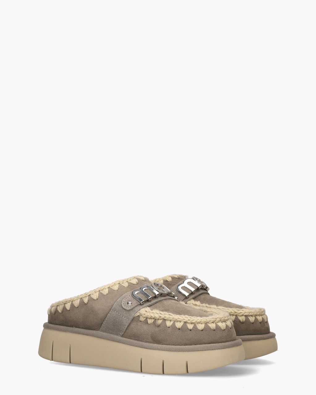 Mou Bounce Clog Metal Logo Taupe Damesslippers