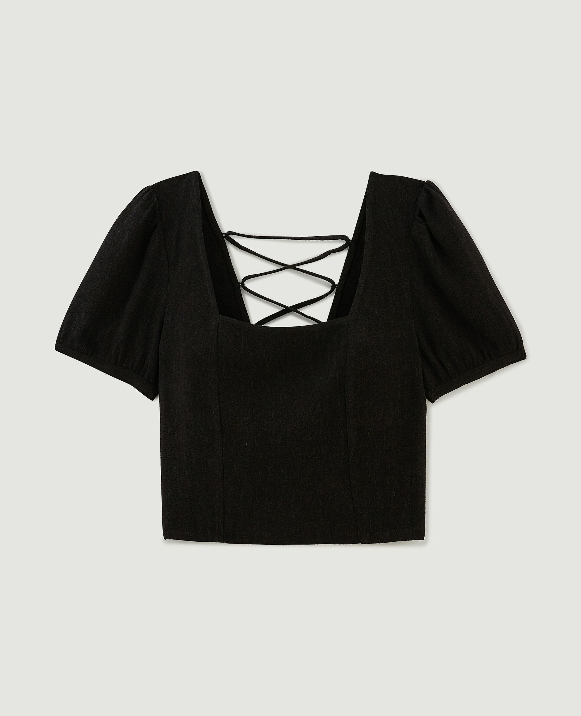 Top encolure carrée avec laçage dos - Noir