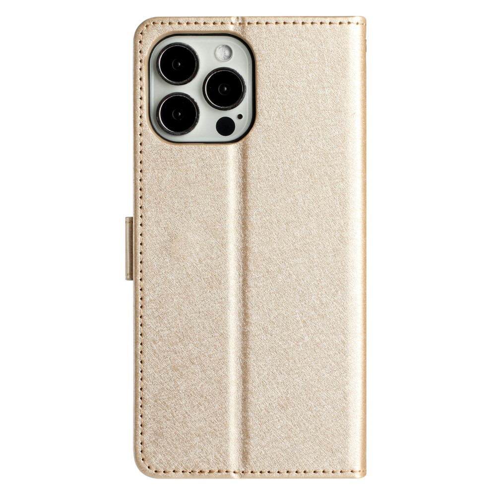 iPhone 15 Pro Leder Tasche Flipcover Wallet mit Kartenfächern - Gold