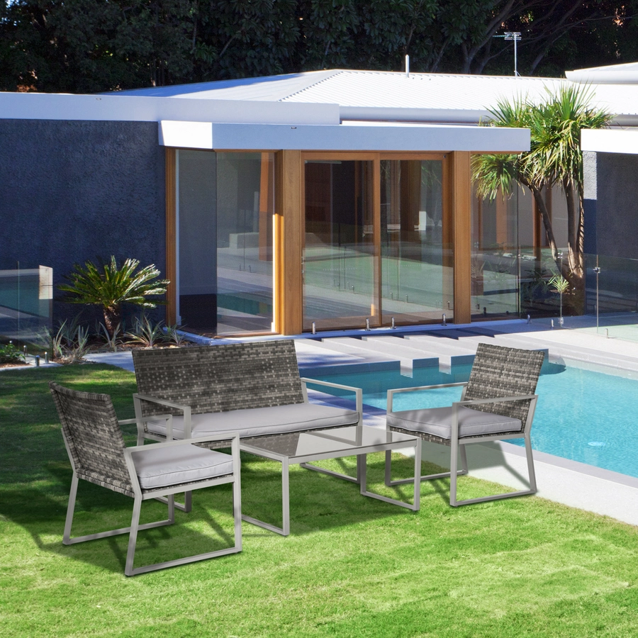 Outsunny Rattan Sitzgruppe für 4 Personen grau