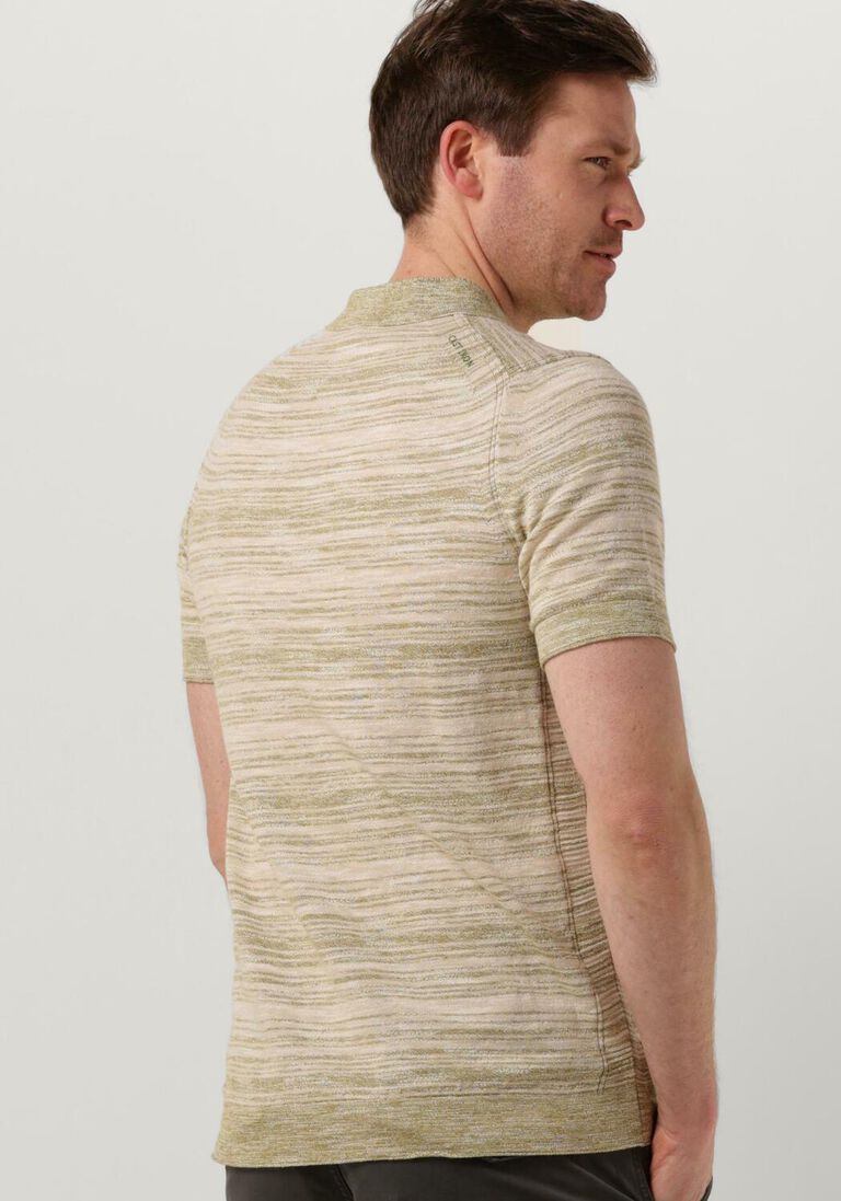 CAST IRON groene cast iron polo short sleeve polo cotton slub stripe knitted polo