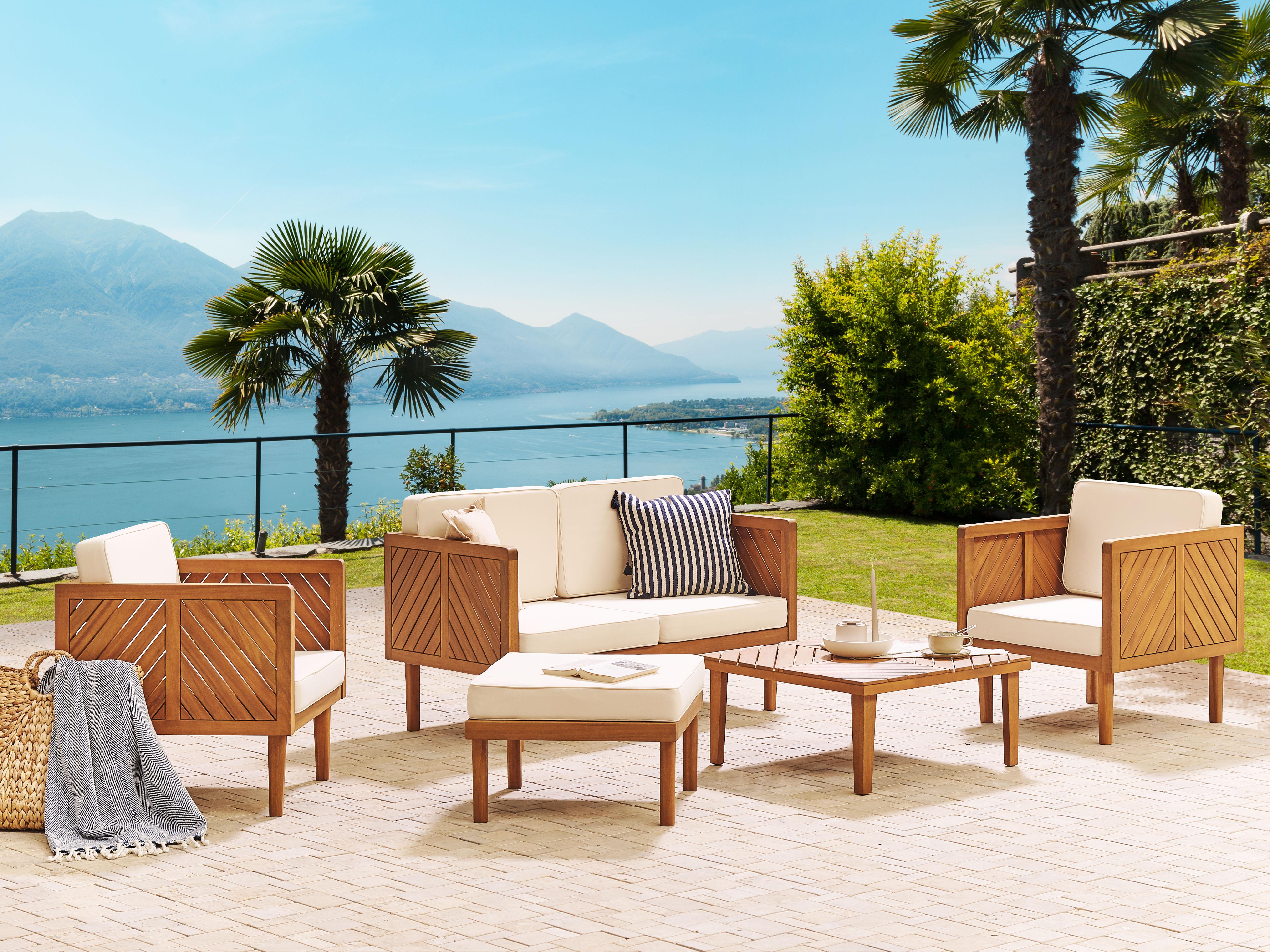 Loungeset met tafel en ottomaan 4-zits BARATTI Acaciahout Bruin