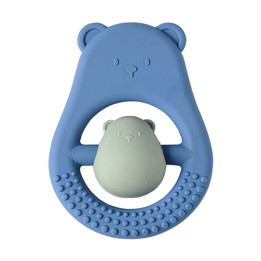 Hochet de dentition en silicone Maman ours et bébé bleu