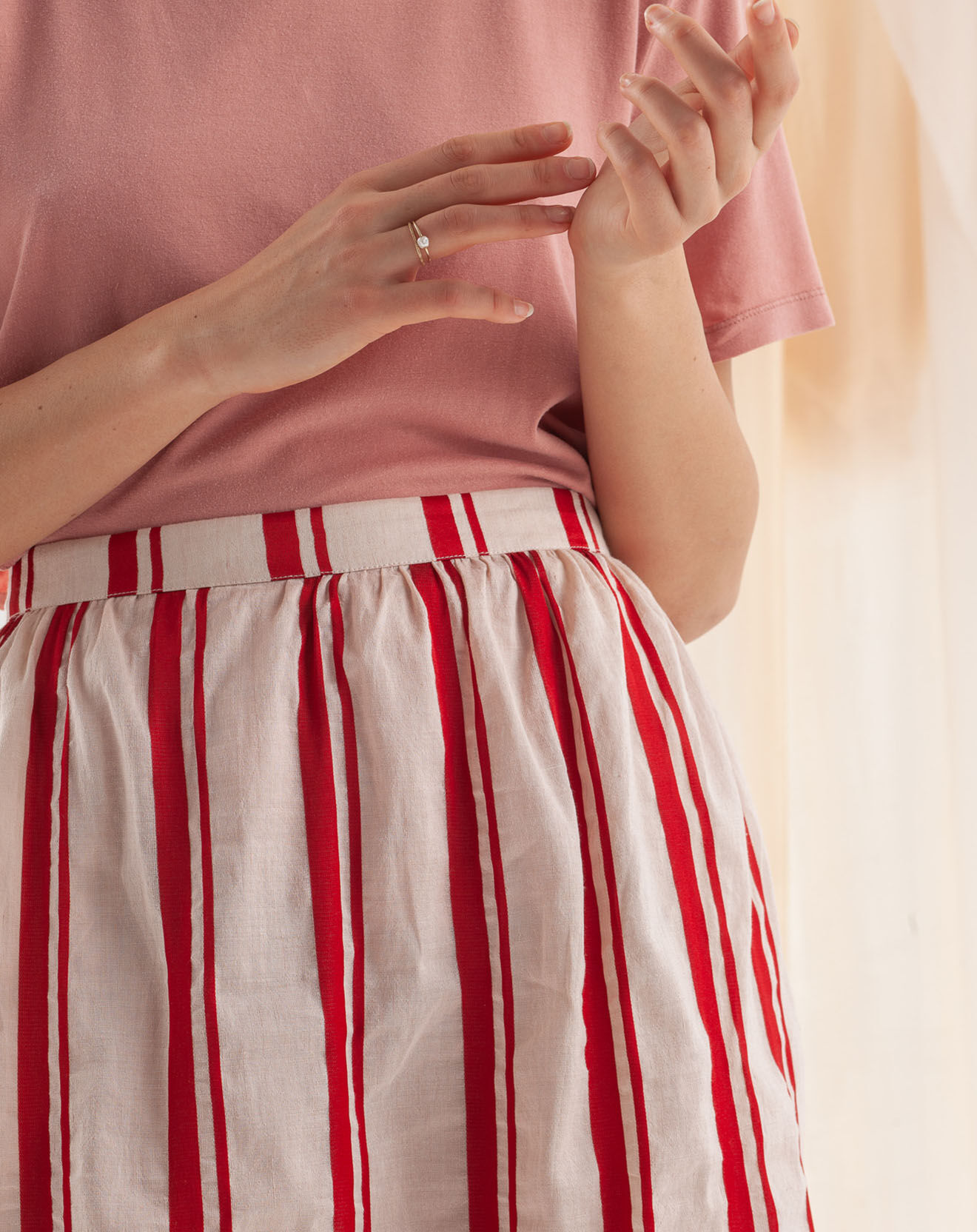 Chloé Stora Jupe en Lin mélangé June à rayures  rouge