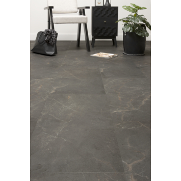Kleurstaal Lundia click PVC Stoer Arne rechte stroken donkergrijs steenlook