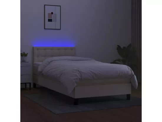 Sommier tapissier avec matelas et LED Crème 90x190 cm Tissu