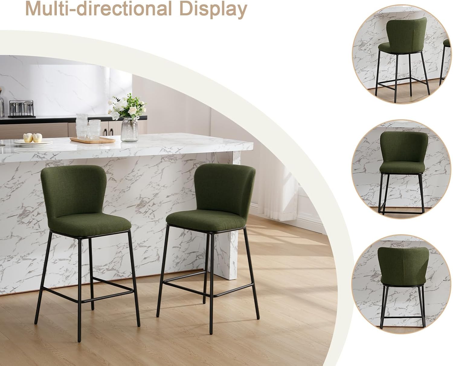 chairus Frühstück Barhocker 2er Set Thekenhocker für Esszimmer Armlose Leinen Küchenhocker Barstühle mit Rückenlehne Wohnzimmer (Grün)