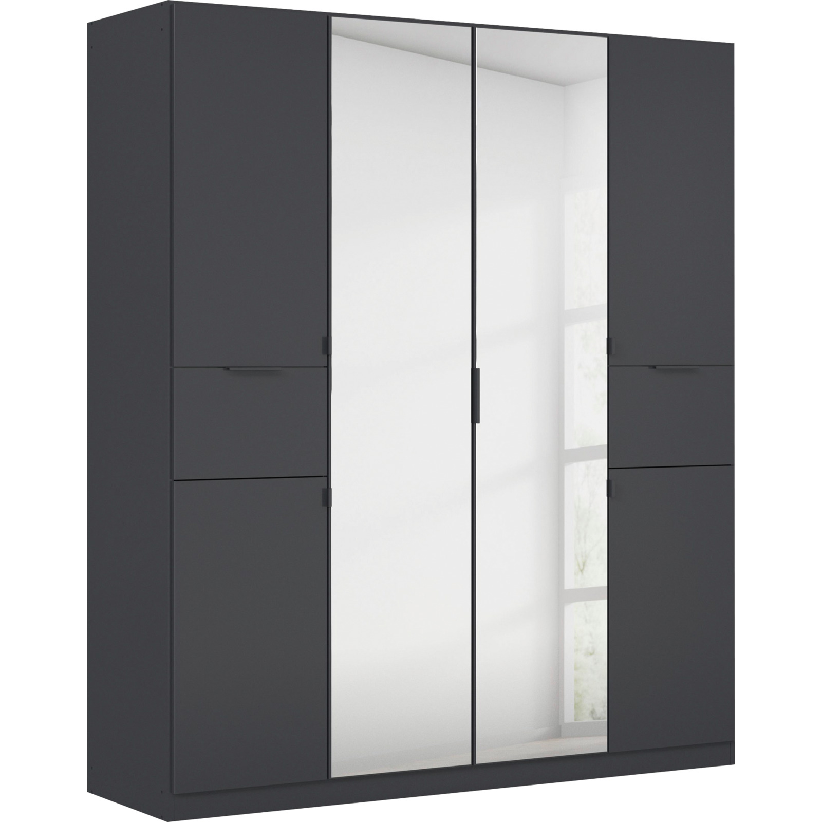 Drehtürenschrank Ticao, Dekor, 181 x 210 x 54 cm, mit Spiegel graphit