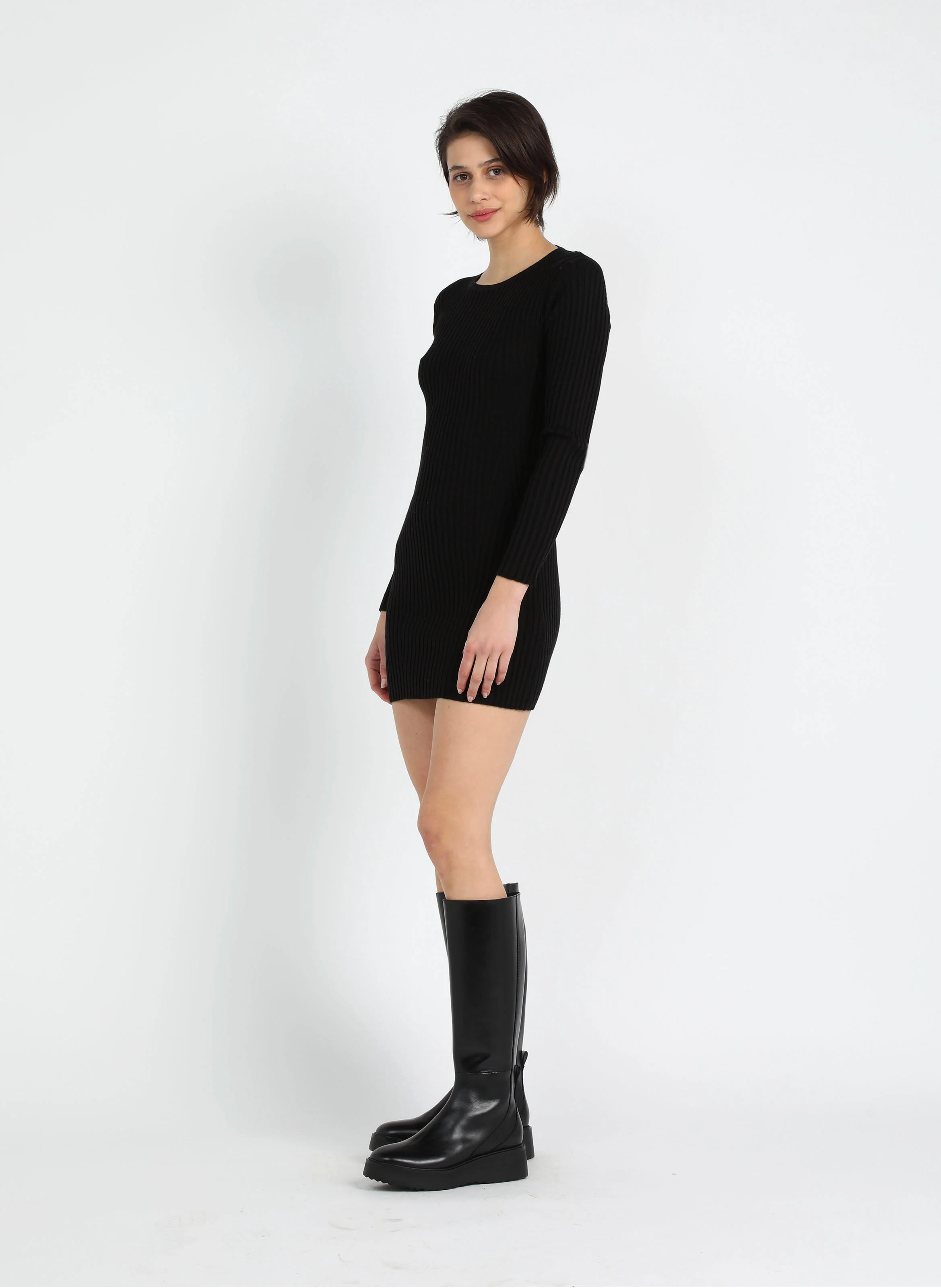 BIMBA - Robe courte moulante en laine mélangé| Noir