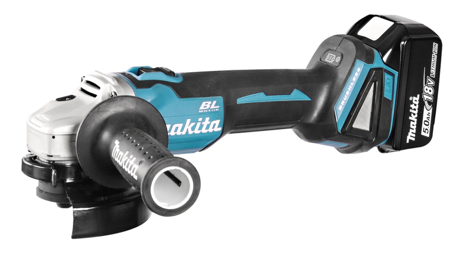 Makita DGA506RTJ 18V Li-Ion Accu haakse slijper set (2x 5.0Ah accu) in Mbox - 125mm - koolborstelloos - softstart