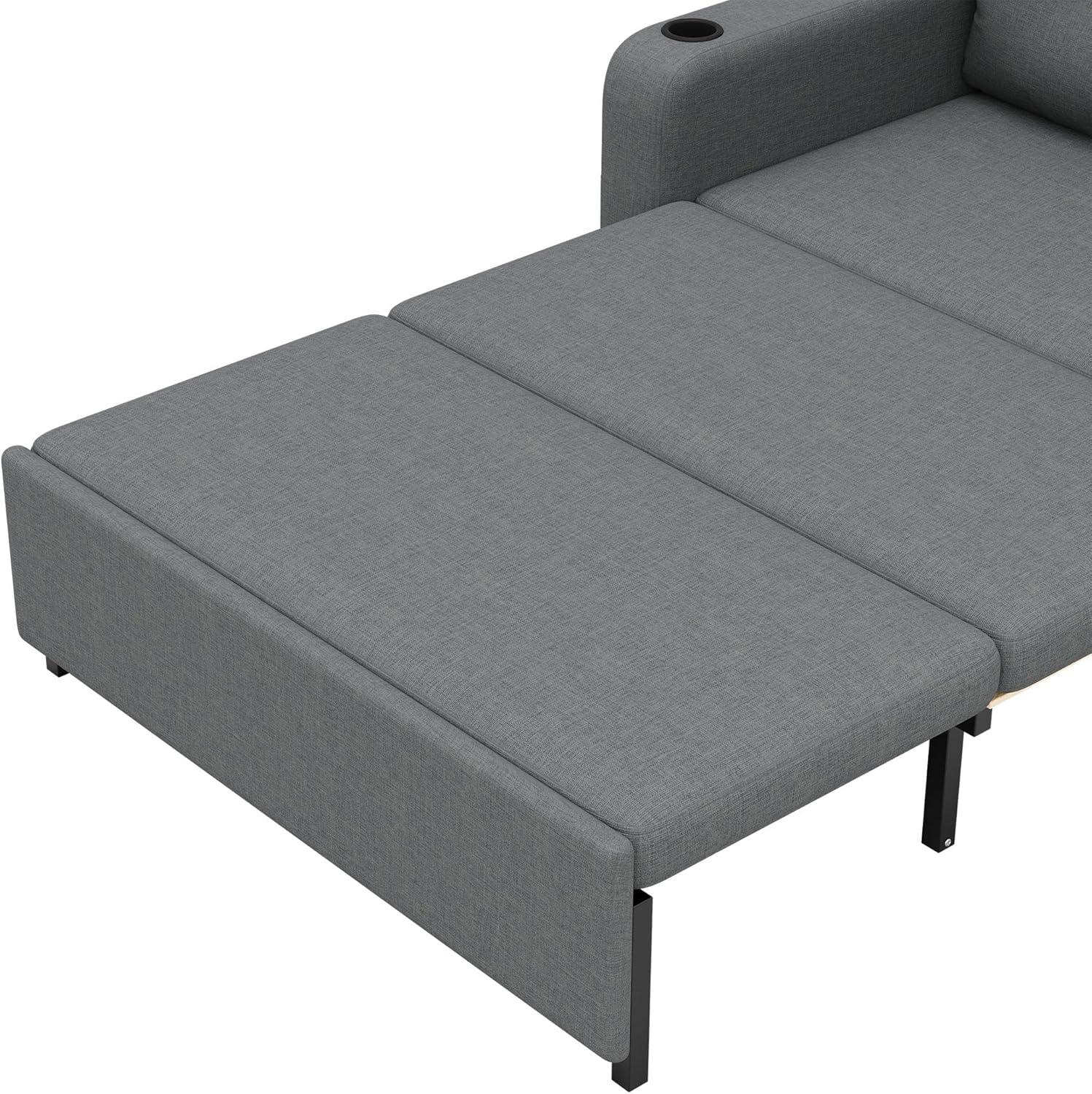 Bladez 3-in-1 Schlafsofa ausziehbar – 2-Sitzer Sofa Bett mit Liegefunktion, Getränkehaltern, USB- & Type-C-Anschluss, Seitentaschen & Kissen, modernes Doppelsofa für Wohnzimmer & Schlafzimmer, Grau
