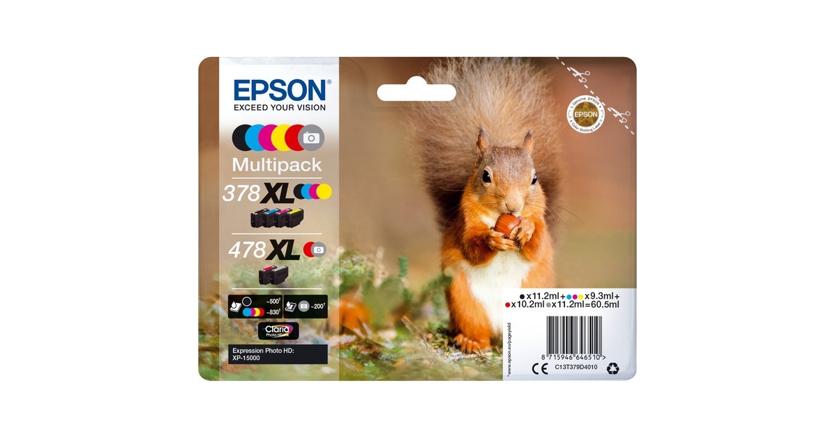 EpsonMultipack 6-colours 378XL / 478XL Claria Photo HD Ink inkt  (C13T379D4010, 'Eekhoorn', 6-delig)