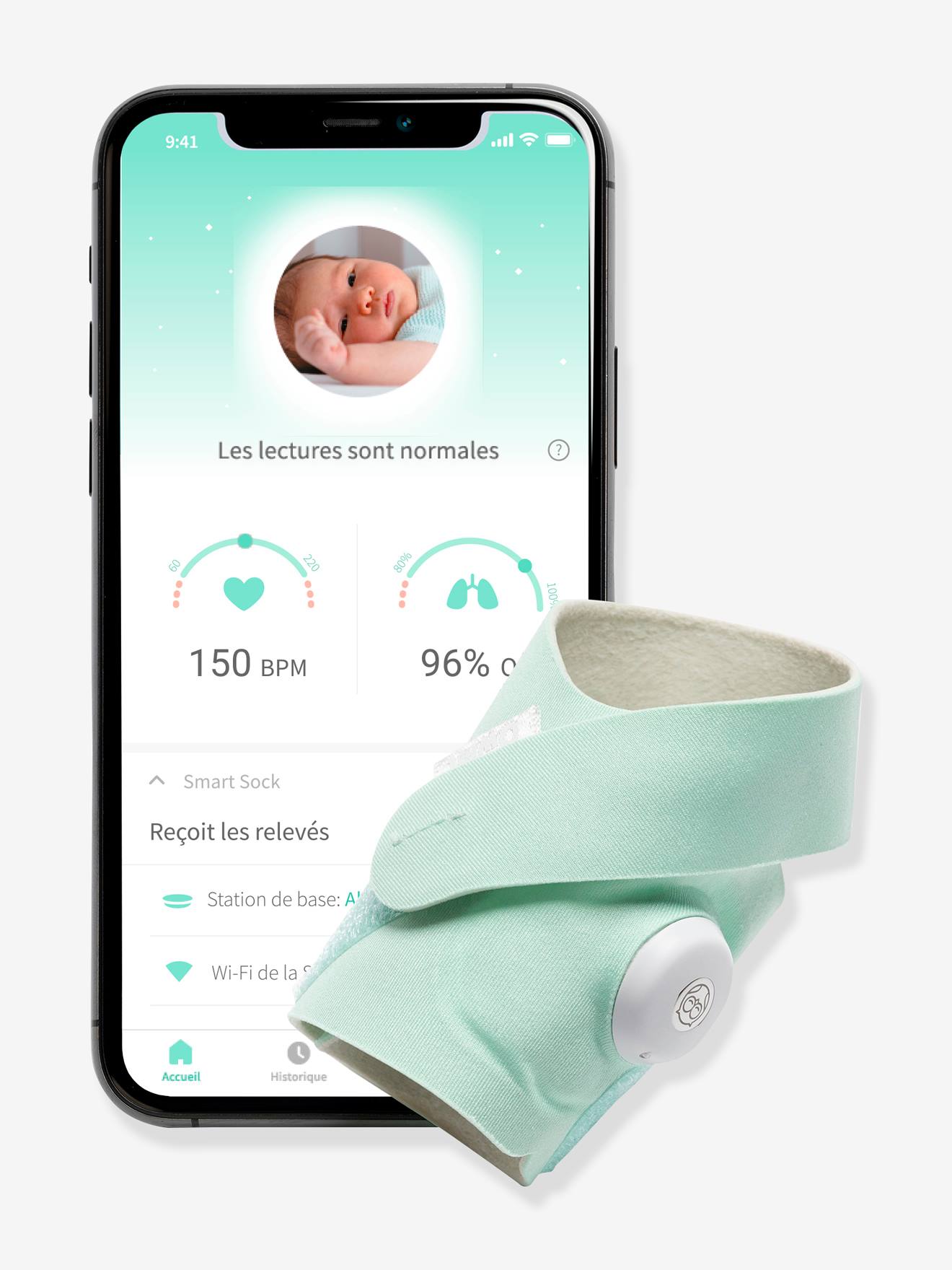 Meia inteligente 3 com sistema de vigilância OWLET, verde claro, lisa