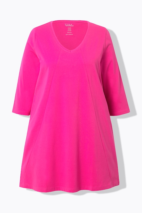 Longshirt, Ziernähte, A-Linie, V-Ausschnitt, 3/4-Arm