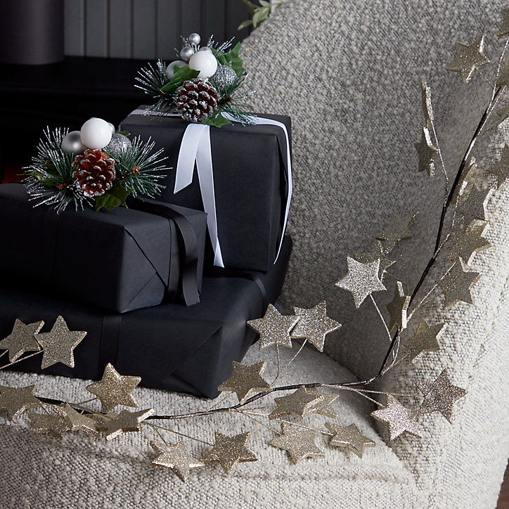 Guirlande de Noël articulée étoiles coloris champagne pailleté, L.183 cm