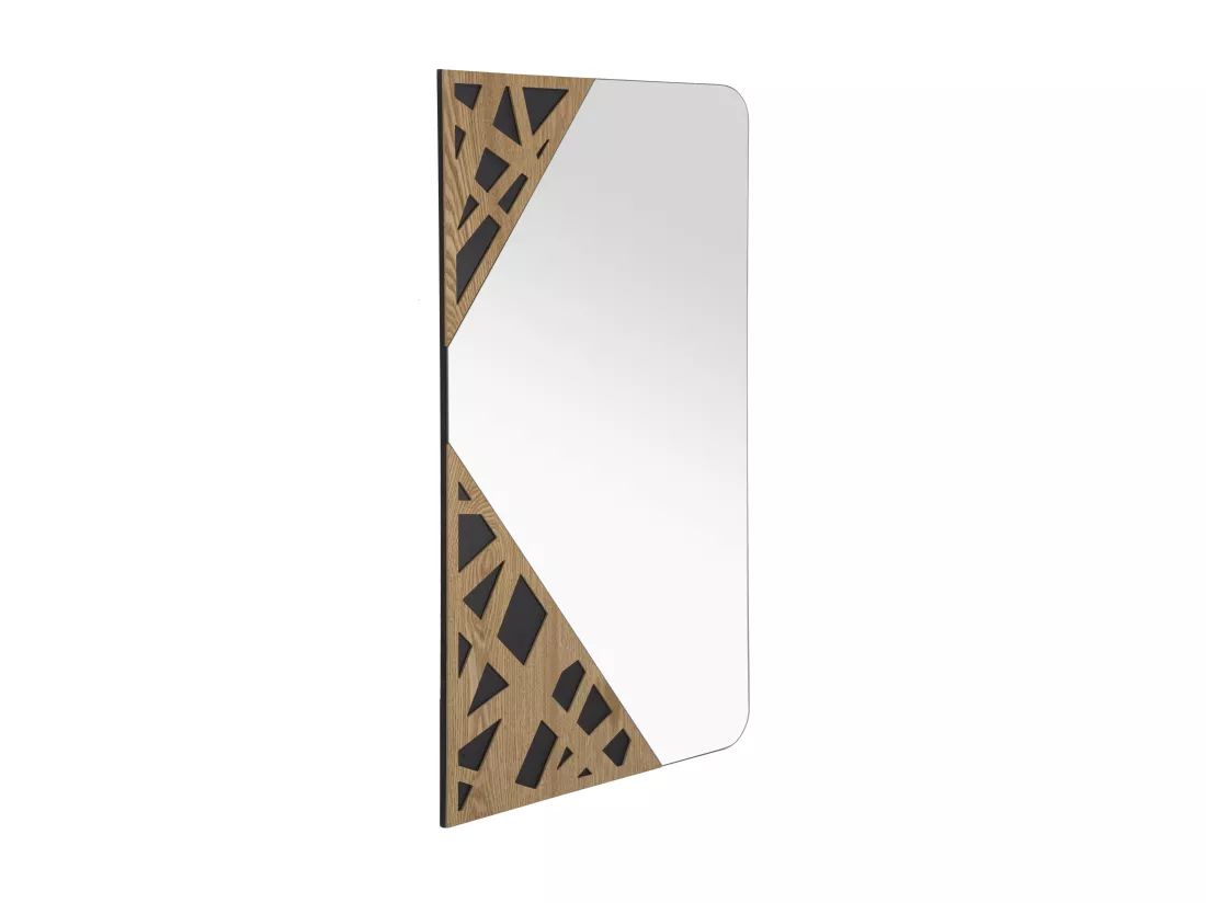 Miroir mural angle rectangulaire 50x1x90 cm avec Décorations Géométriques en Bois Tressé