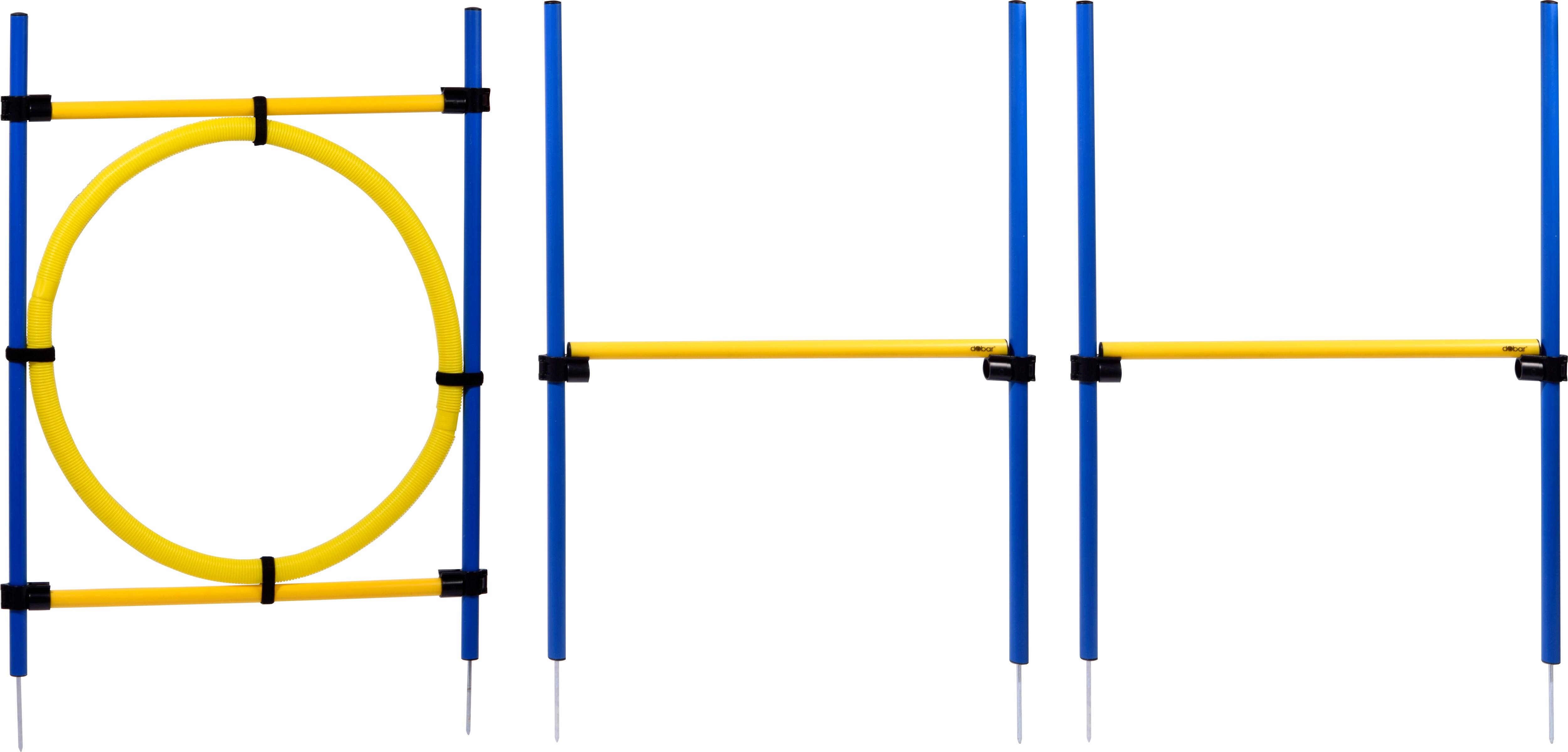 3-teiliges Agility Sprung-Set, mit 2 Hürden und Sprungreif