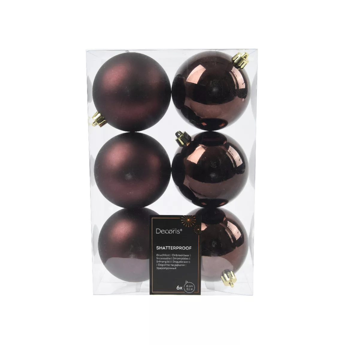 Lot de 6 boules de Noël (D80 mm) Alpine Noir truffé