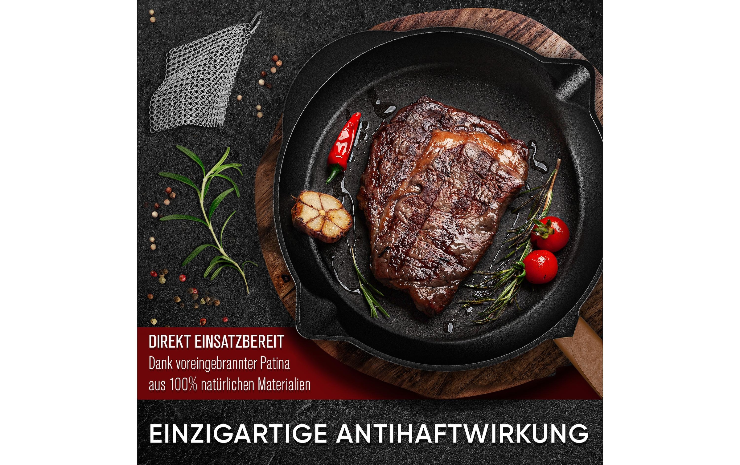 Bratpfanne »Gusskoenig mit Echtleder Griffschutz und Edelstahl Ringreiniger« Gusseisen