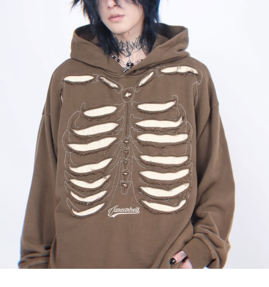 Derbundy - Lange mouwen skeletprint hoodie met distressed wash