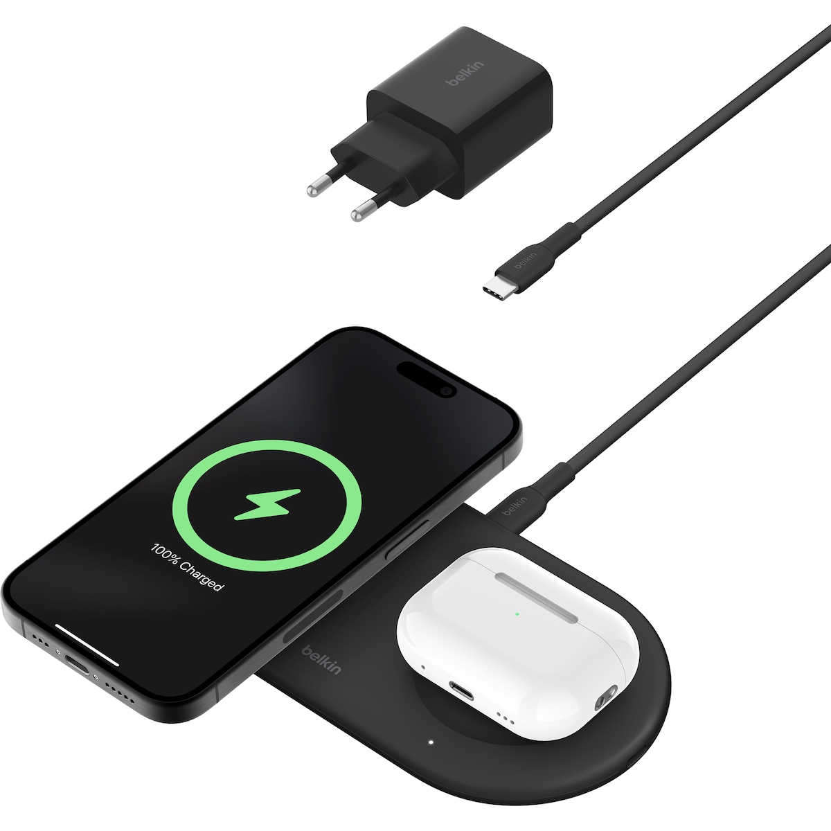 Belkin BoostCharge Pro 2i1 Magnetic Qi2 trådløs lader (sort)
