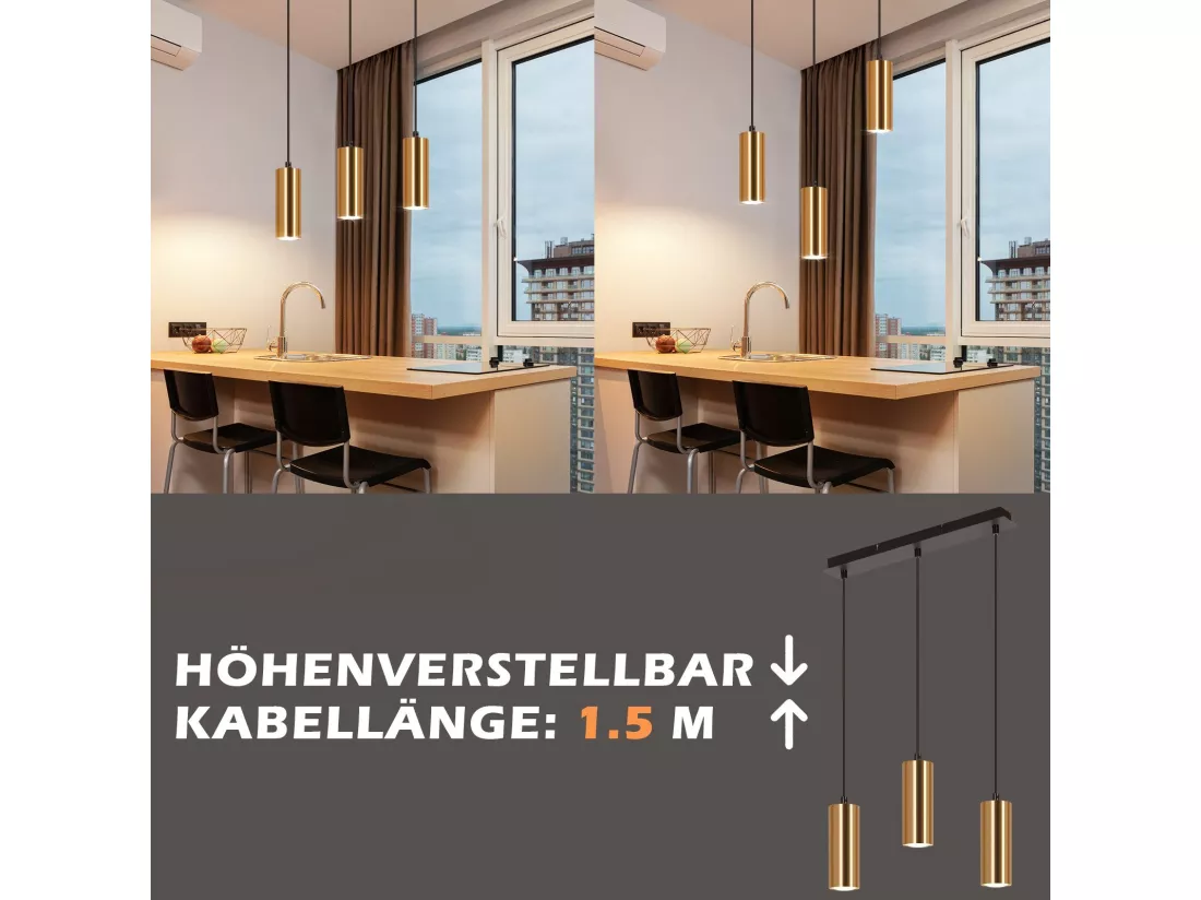NETTLIFE Suspension 3 feux Or Noir Vintage GU10 Industrielle