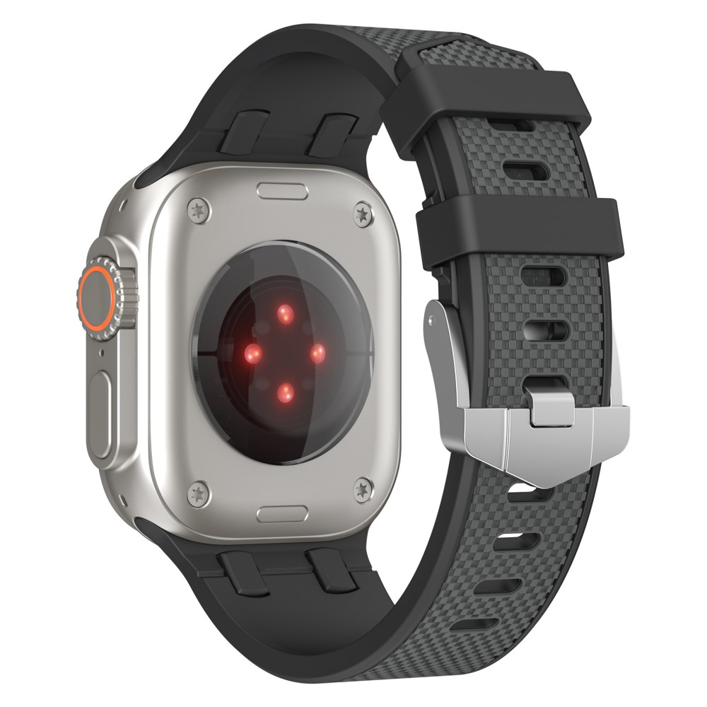 Apple Watch (49/46/45/44 mm) Ersatz Silikon Sport Armband mit Karo Streifen (Gelenkumfang: 180-230mm) - Schwarz / Grau