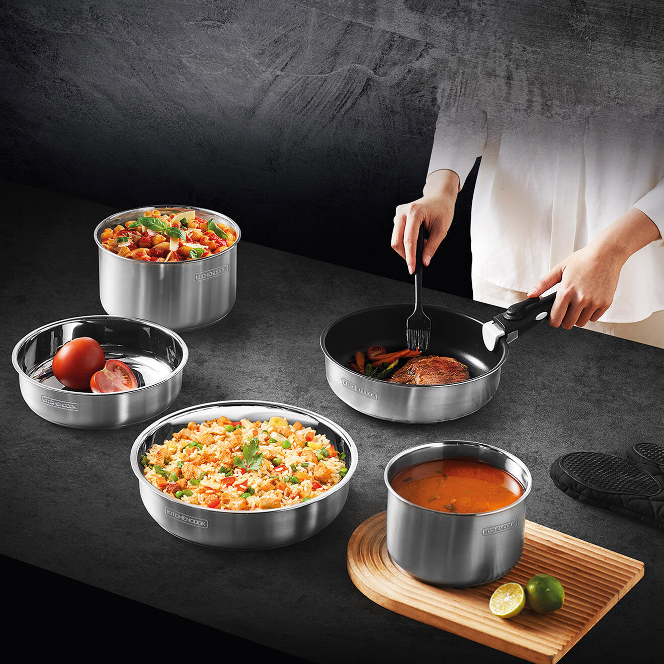 Kitchencook Batterie de cuisine grise - 8 pièces