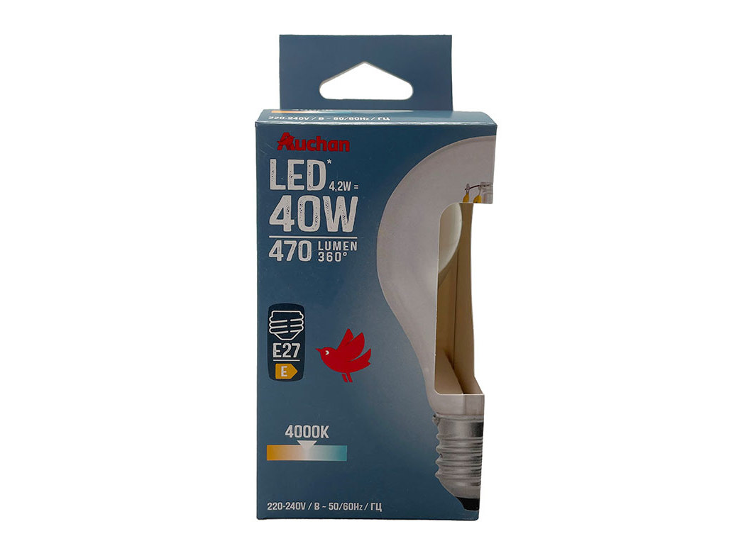 LÂMPADA LED STANDARD AUCHAN E27 40W LUZ BRANCA CLARA