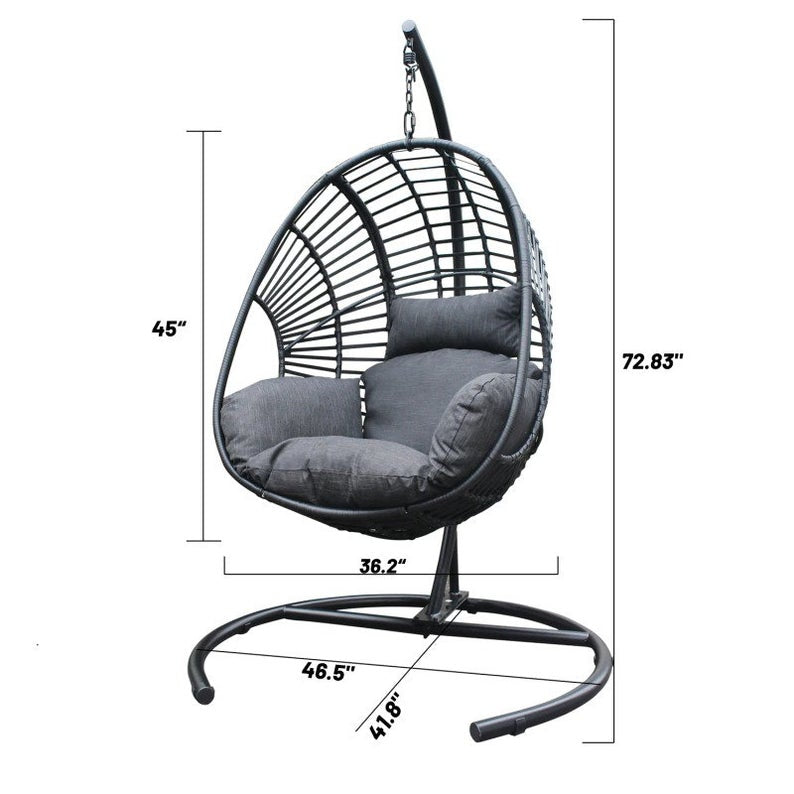 Cadeira de balanço tipo rede de vime, estilo ovo, para uso externo, no quintal ou em ambientes internos, com suporte e capa de chuva inclusa.