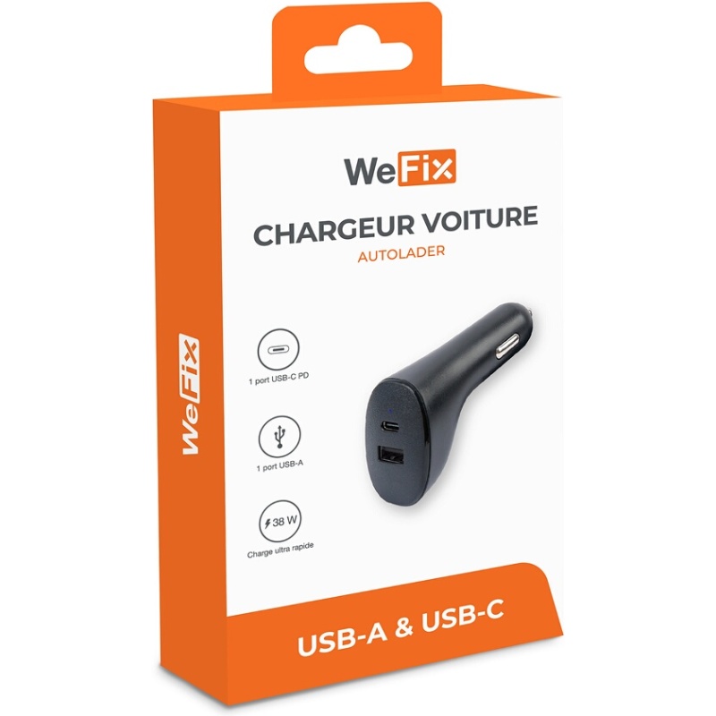 Accessoire téléphonie pour voiture Wefix Chargeur allume cigare 38w USB C+A