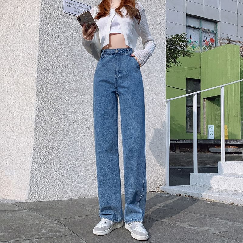 OGAWA - Hoge taille effen rechte jeans