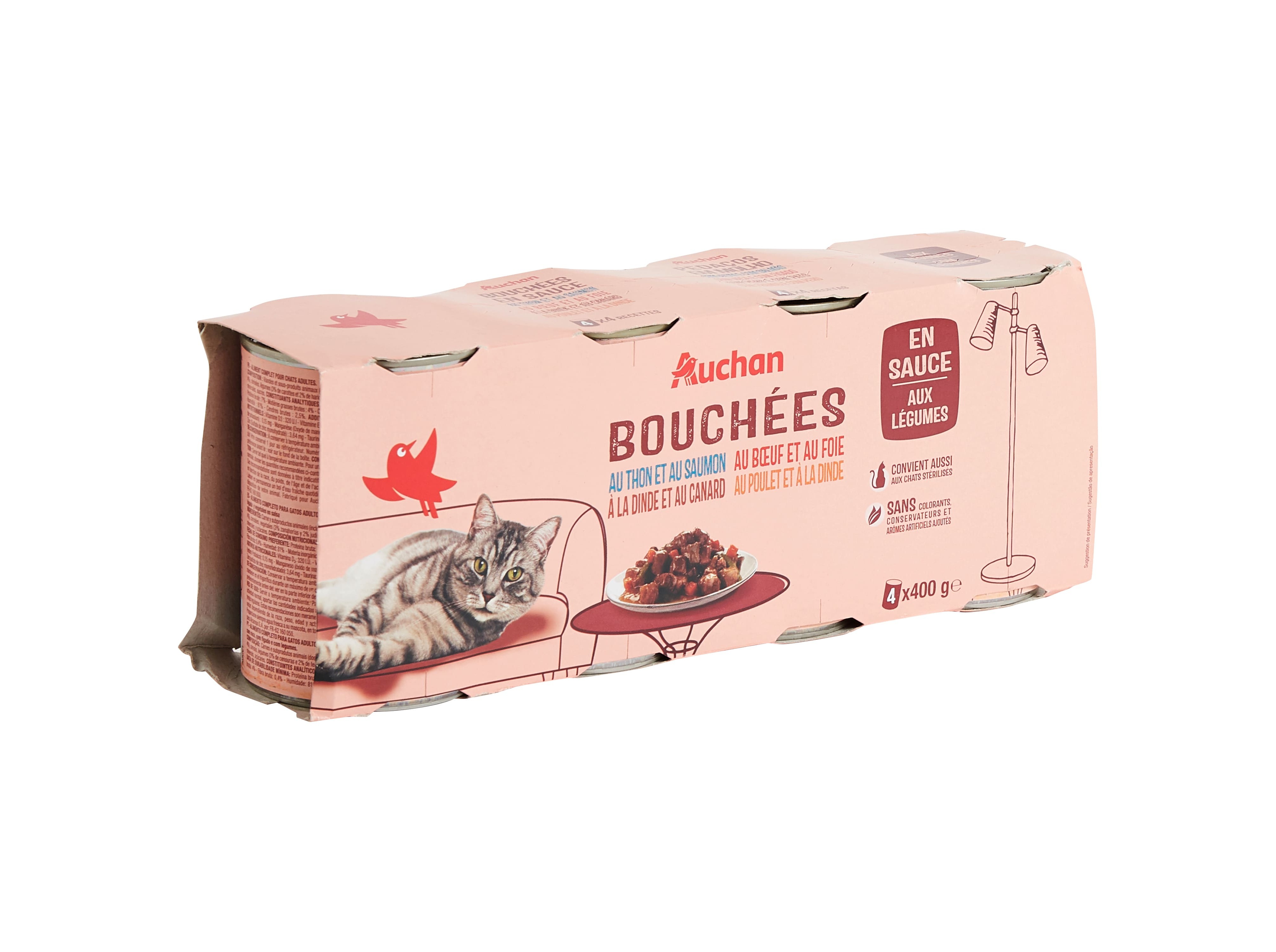 COMIDA HÚMIDA PARA GATO AUCHAN PEDAÇOS EM MOLHO MIX 4X400G