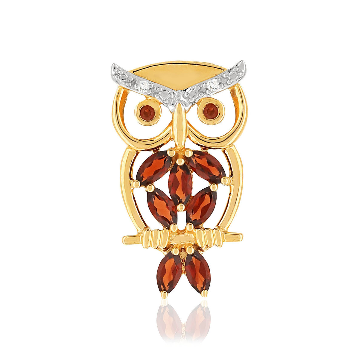 Pendentif or 375 jaune chouette diamants et grenats