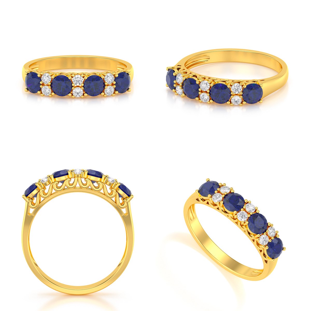 Bague ADEN Or 585 Jaune Saphir et diamants 2.650grs