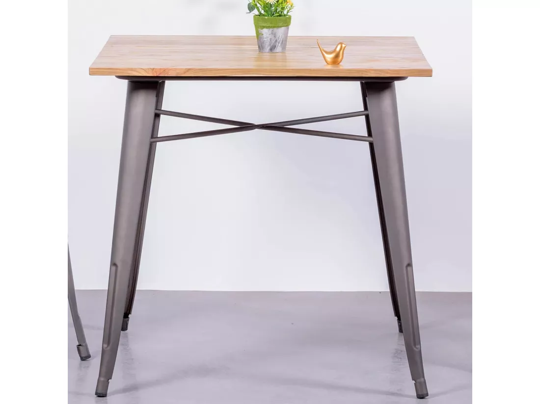 Table industrielle en acier vieilli et bois clair - Bistro - Antique