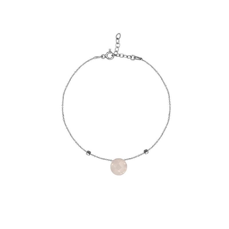 BRACELET QUARTZ ROSE ARGENT RHODIE