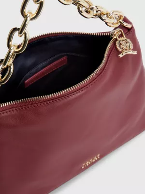 Bolsa transversal casual de couro com alça de corrente