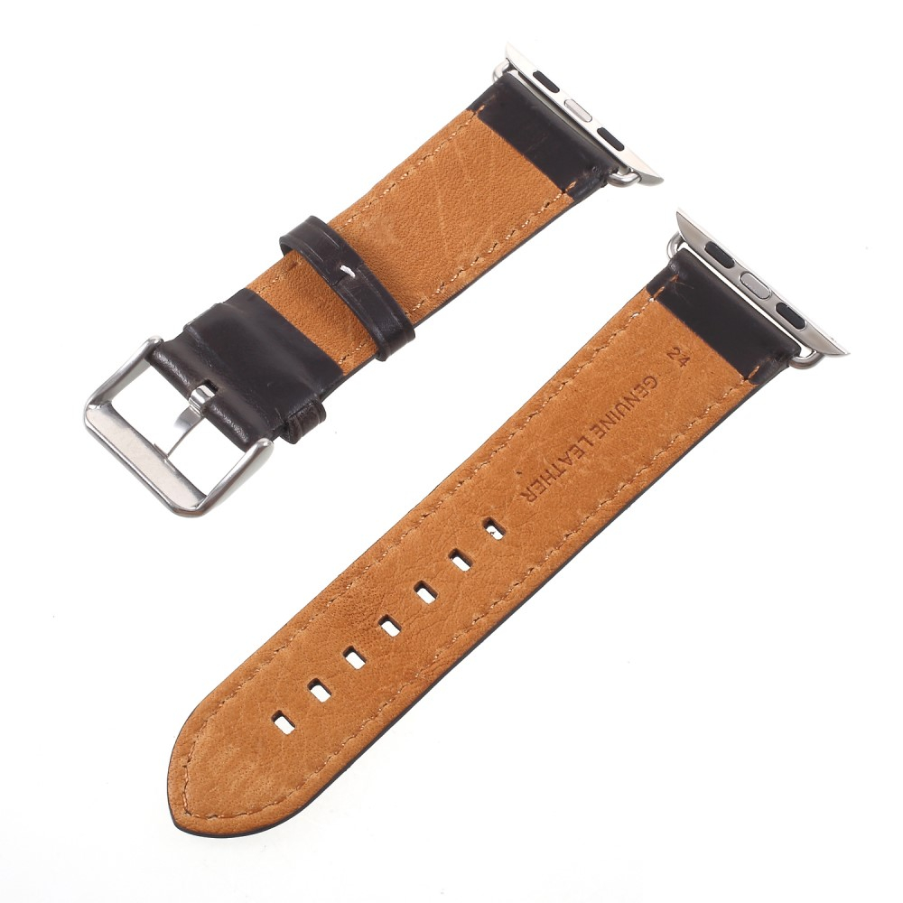 Apple Watch (49/46/45/44 mm) Echtleder Vintage Armband mit Dornschliesse (Gelenkumfang: 180-220mm) - Schwarz